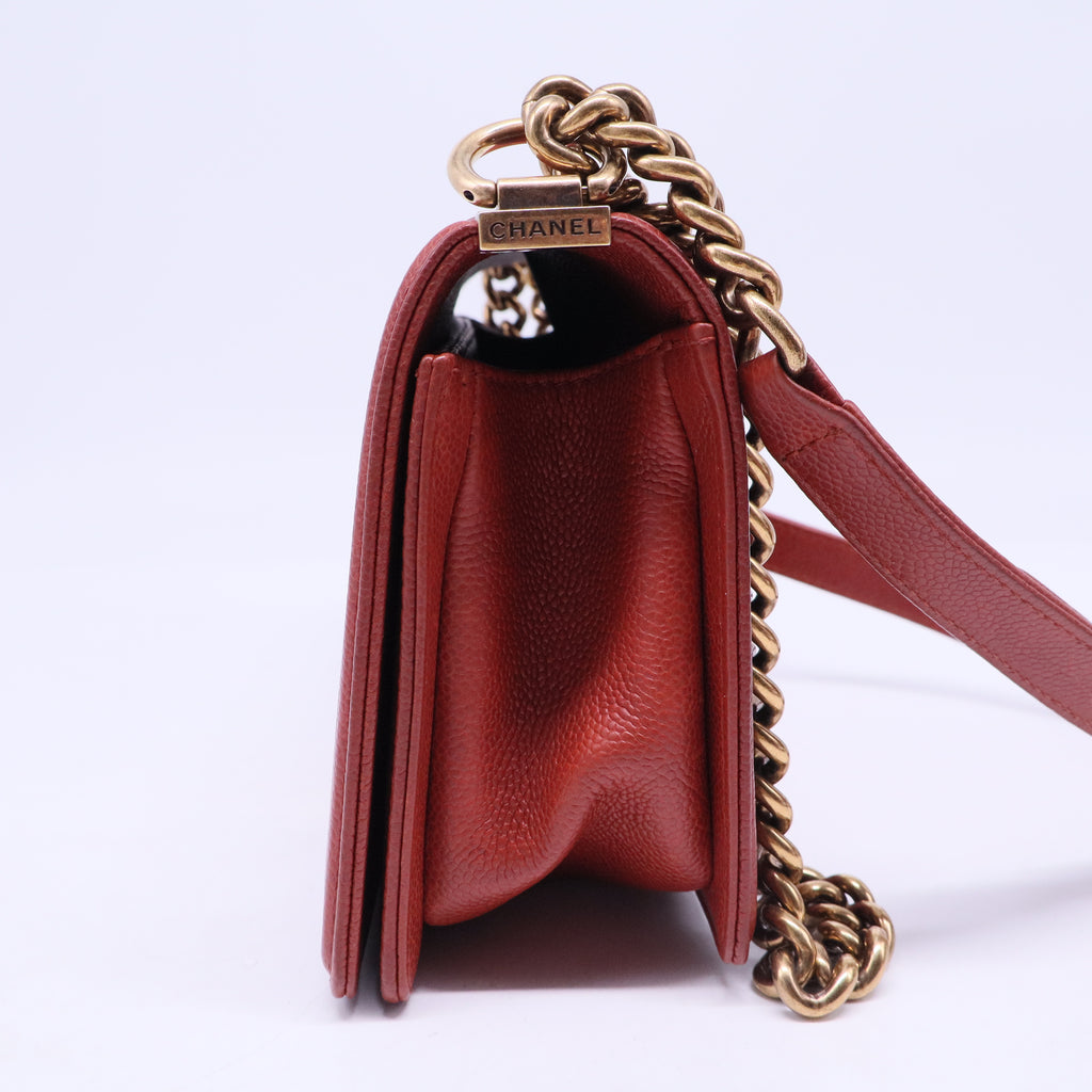 Caviar Quilted Medium Boy Flap Dark Red Sold Out B20290