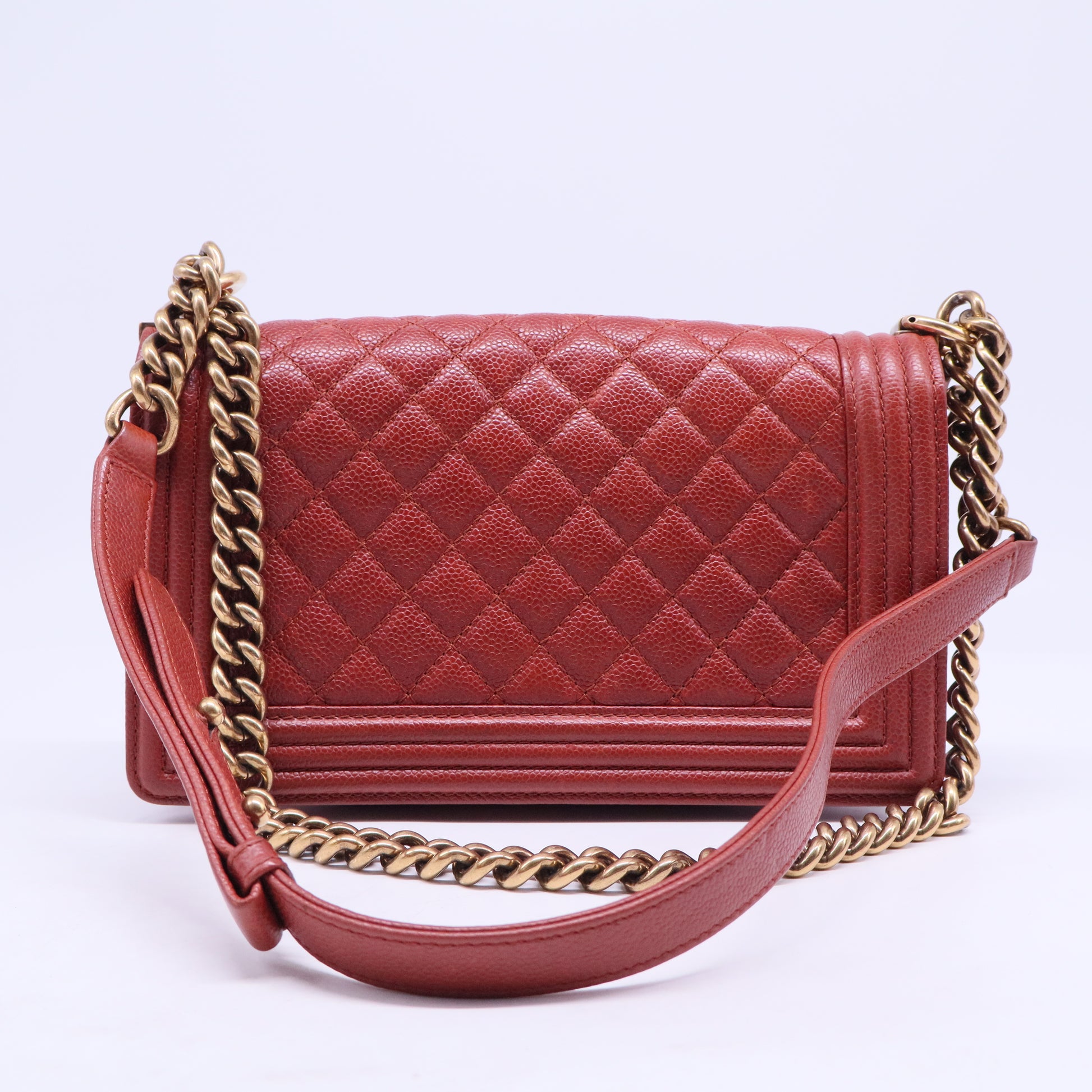 Caviar Quilted Medium Boy Flap Dark Red Sold Out B20290