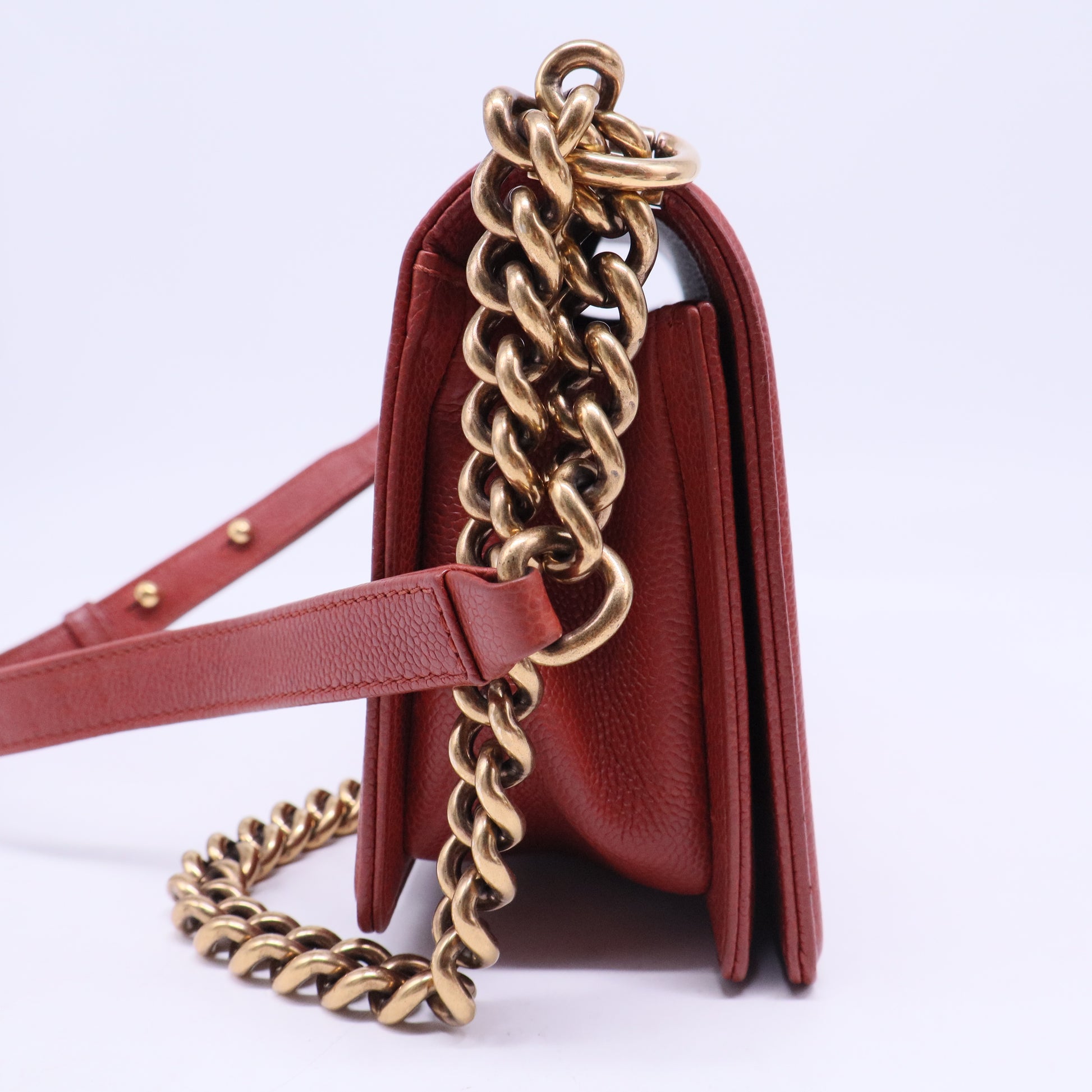 Caviar Quilted Medium Boy Flap Dark Red Sold Out B20290