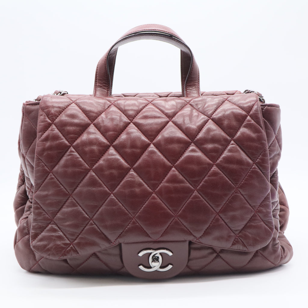 Red Maxi Quilted Lambskin 3 Tote Dark Red Twins