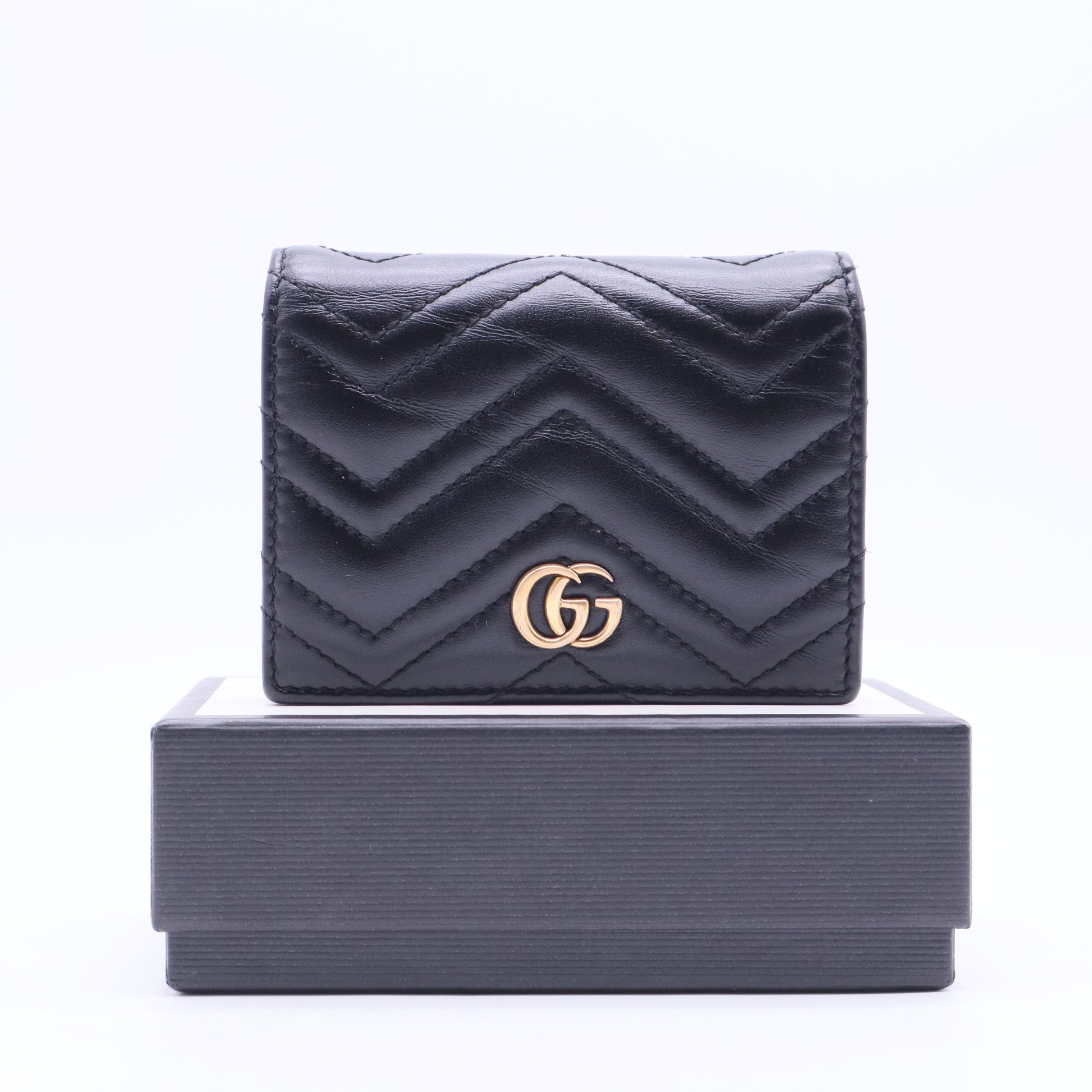 Black Matelasse Leather GG Marmont Card Case W11297