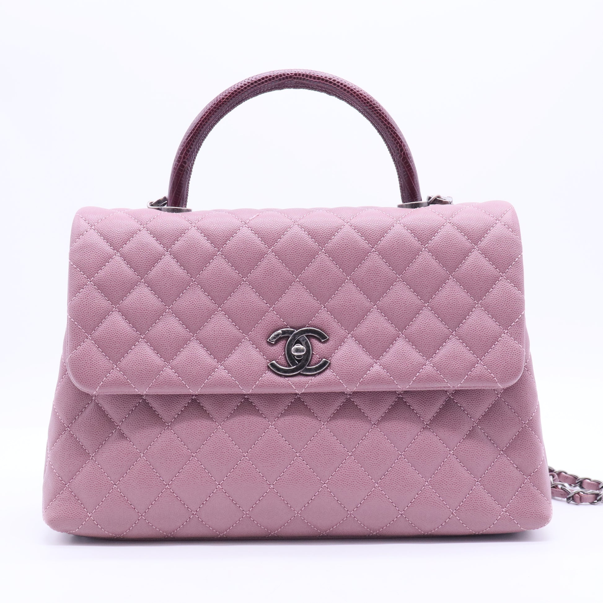 Lizard-Trimmed Medium Coco Handle Bag B20015