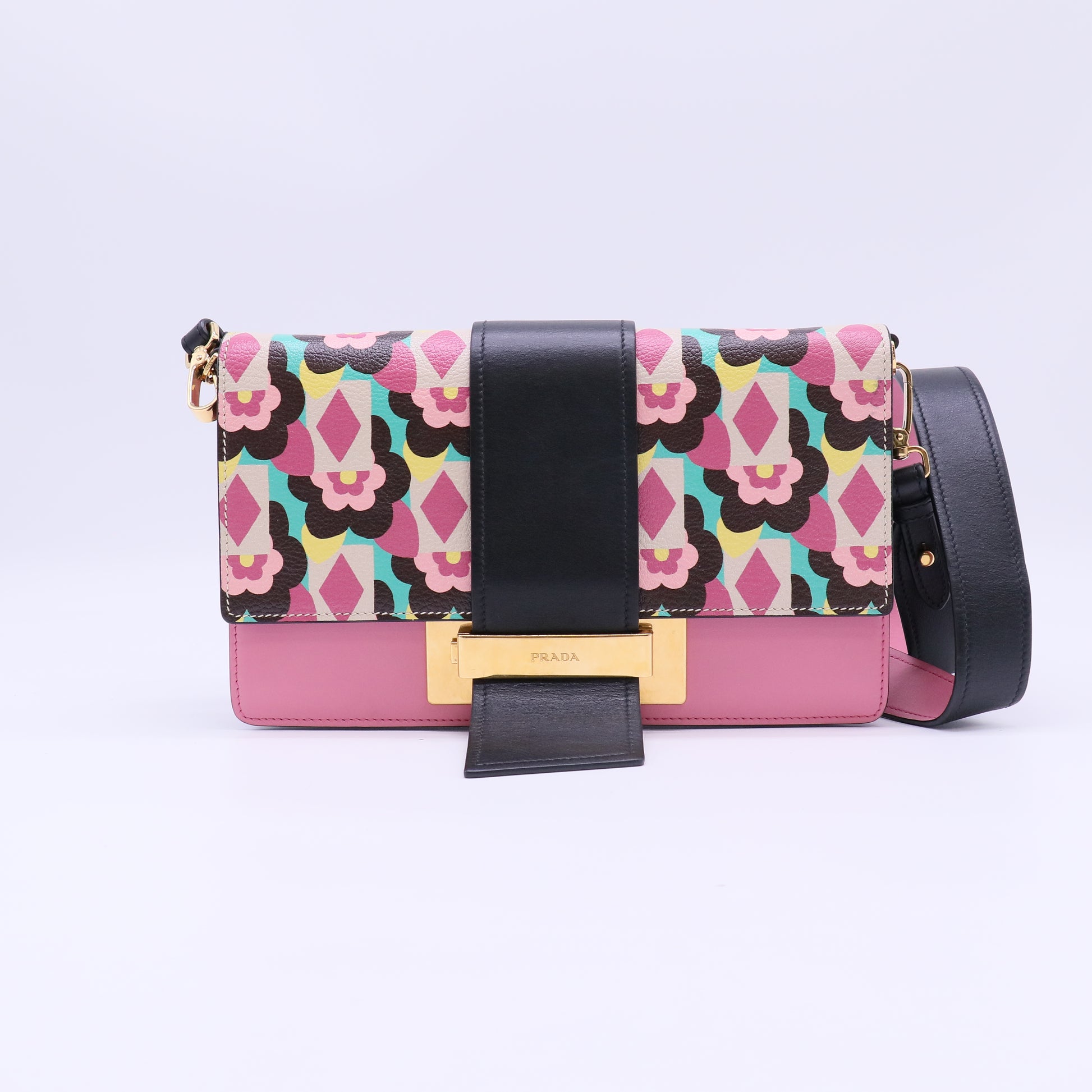 Prada Multicolor Floral Print Leather Plex Ribbon Shoulder Bag
