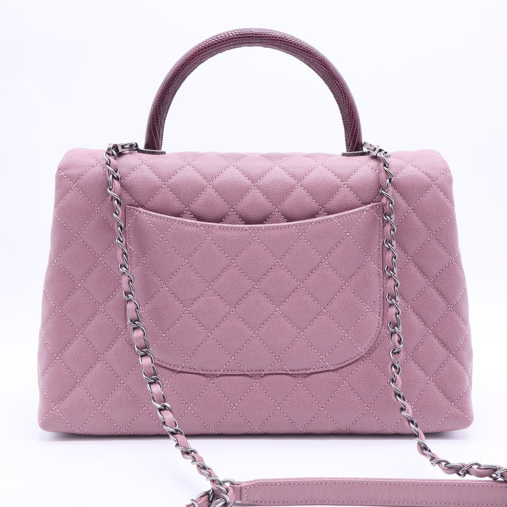 Lizard-Trimmed Medium Coco Handle Bag B20015