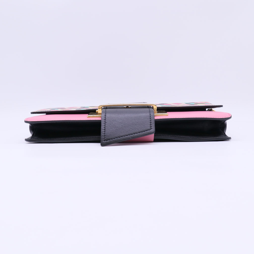 Prada Multicolor Floral Print Leather Plex Ribbon Shoulder Bag
