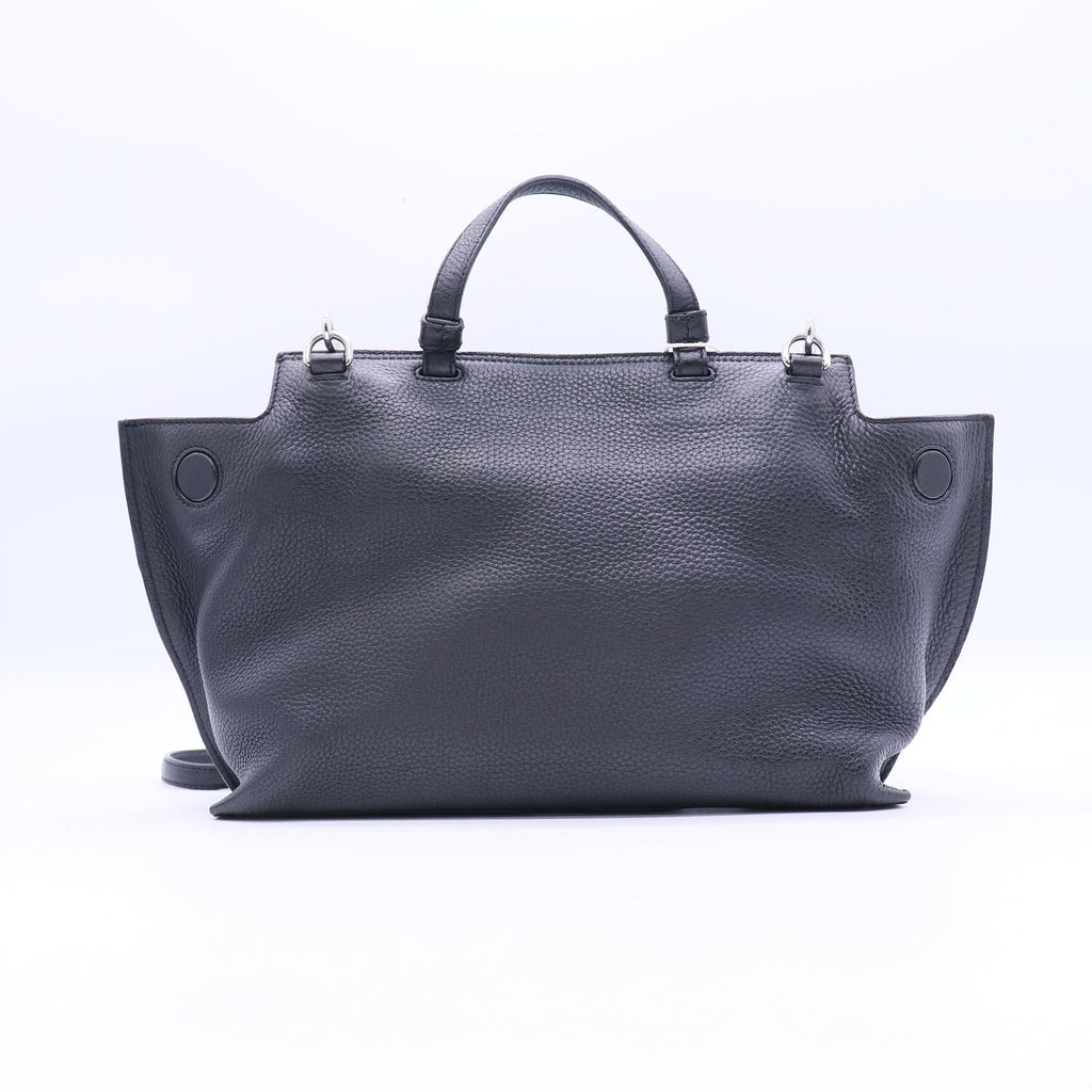 Gucci Pebbled Calfskin Large Bamboo Daily Top Handle Bag Black twins B21218