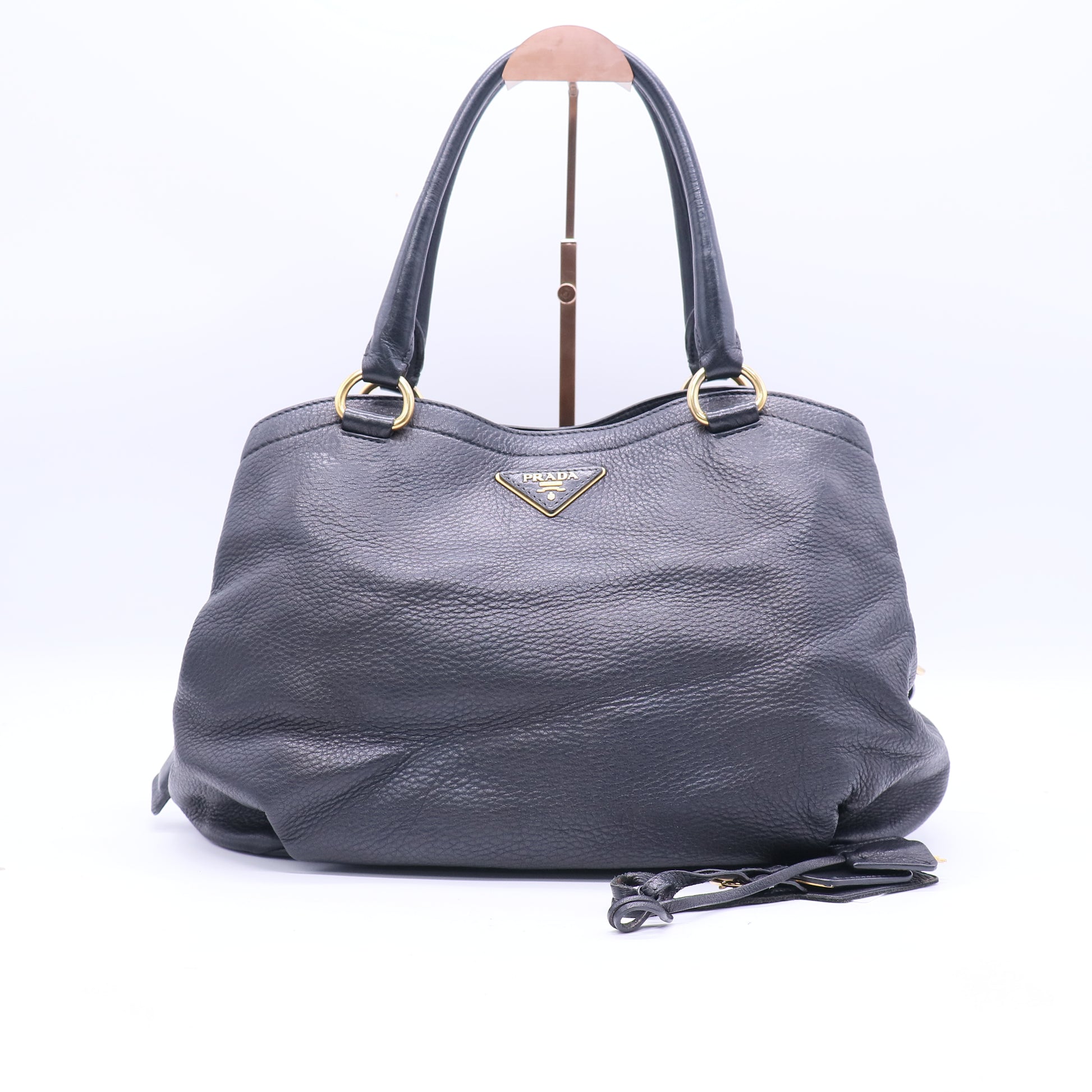 Prada Black Vitello Daino Leather Tote Bag twins B21366