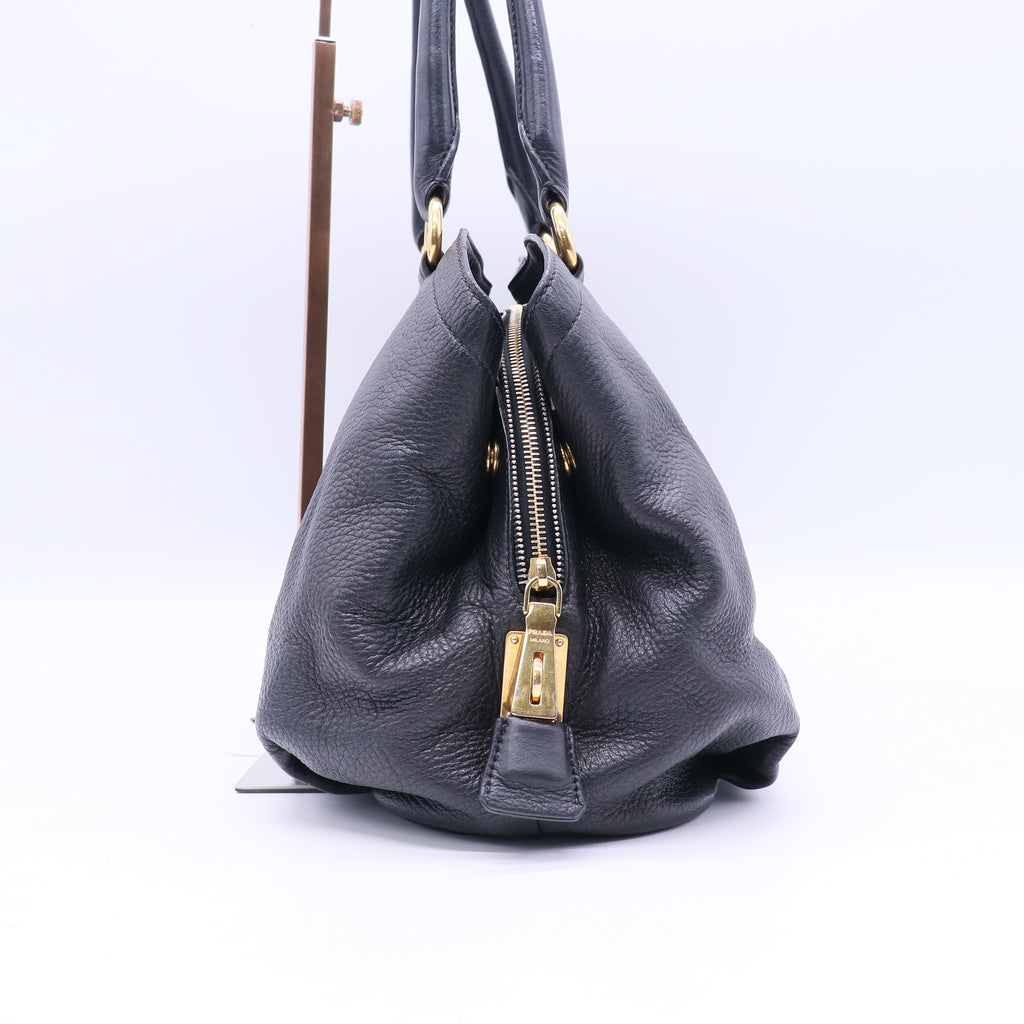 Prada Black Vitello Daino Leather Tote Bag twins B21366