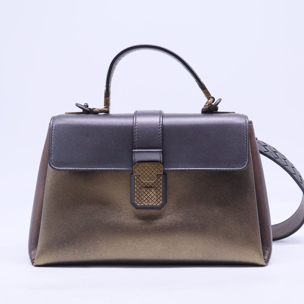 Tri-Color Metallic Leather Small Piazza Bag B20379