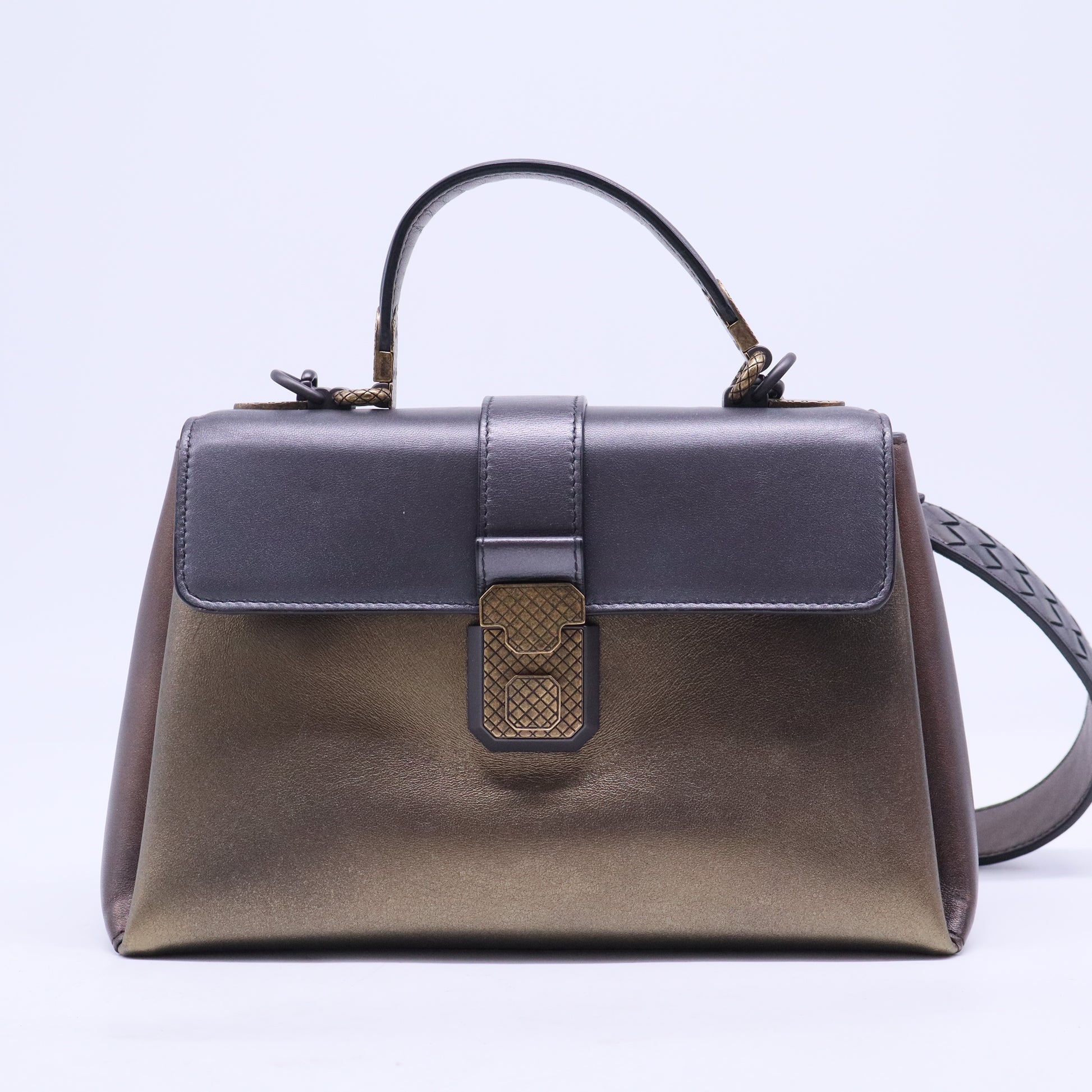 Tri-Color Metallic Leather Small Piazza Bag B20379