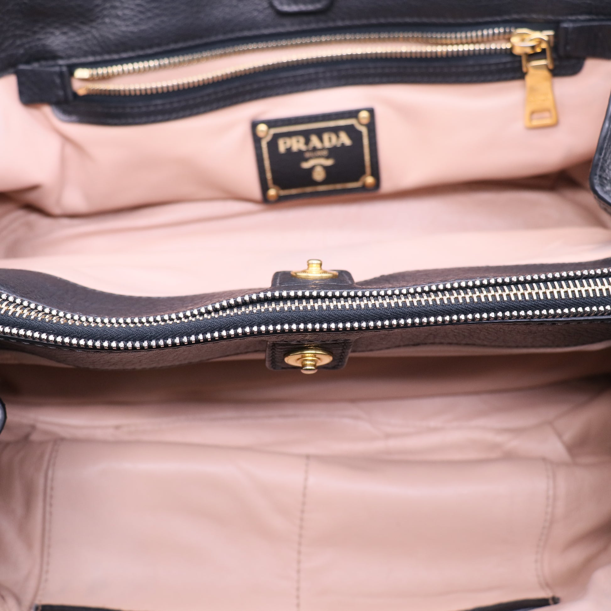 Prada Black Vitello Daino Leather Tote Bag twins B21366