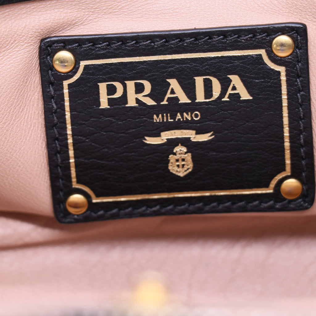 Prada Black Vitello Daino Leather Tote Bag twins B21366