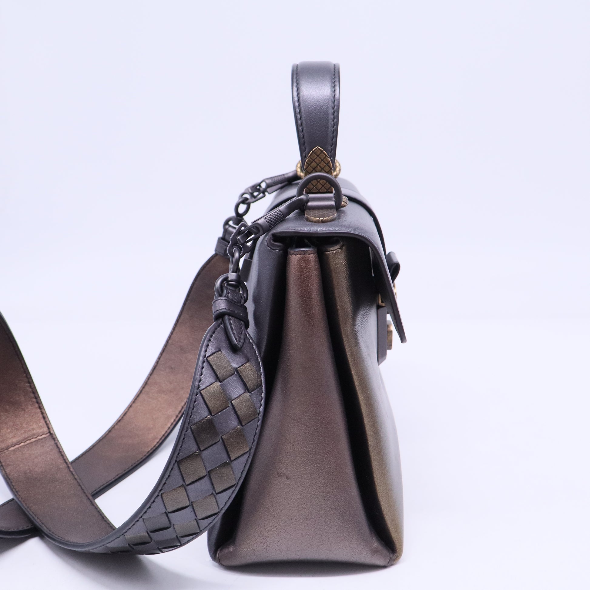 Tri-Color Metallic Leather Small Piazza Bag B20379