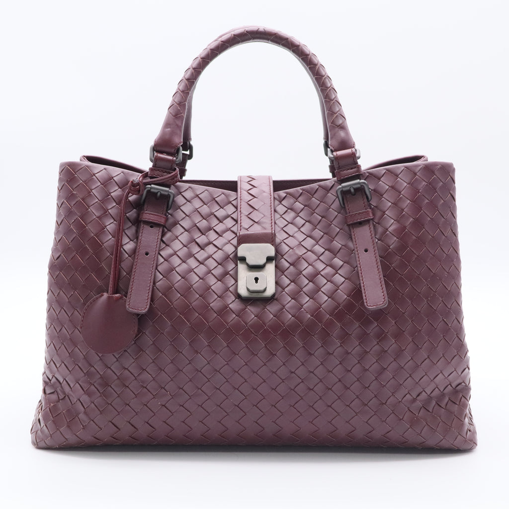 Dark Red Intrecciato Woven Calfskin Leather  Roma Tote Bag twins