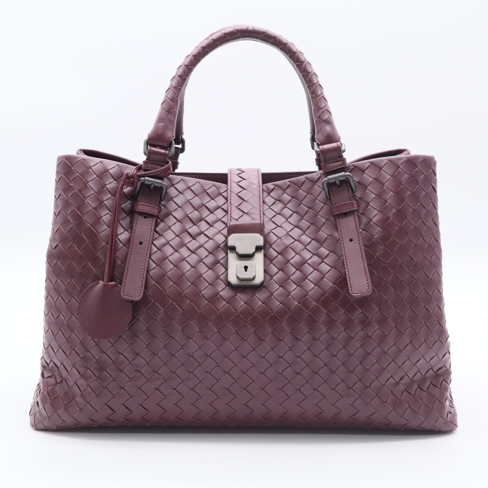 Dark Red Intrecciato Woven Calfskin Leather  Roma Tote Bag twins