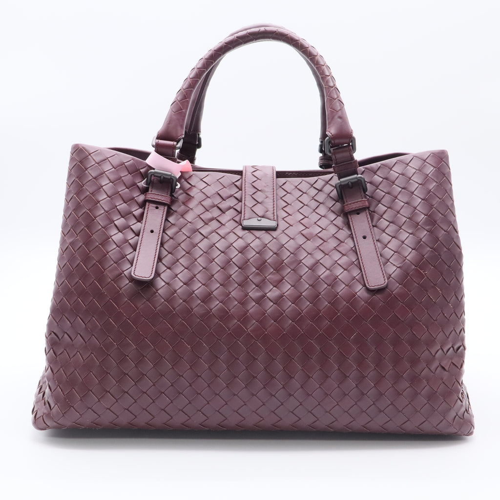 Dark Red Intrecciato Woven Calfskin Leather  Roma Tote Bag twins