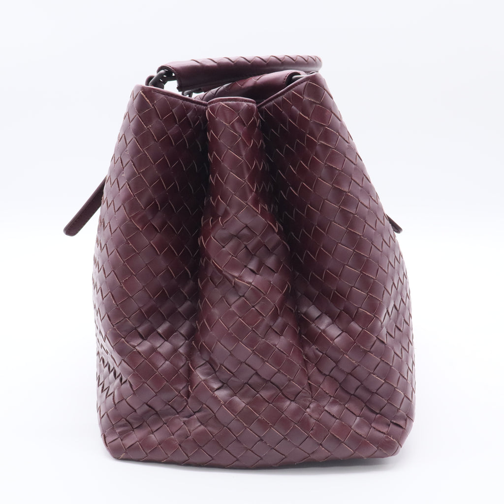 Dark Red Intrecciato Woven Calfskin Leather  Roma Tote Bag twins