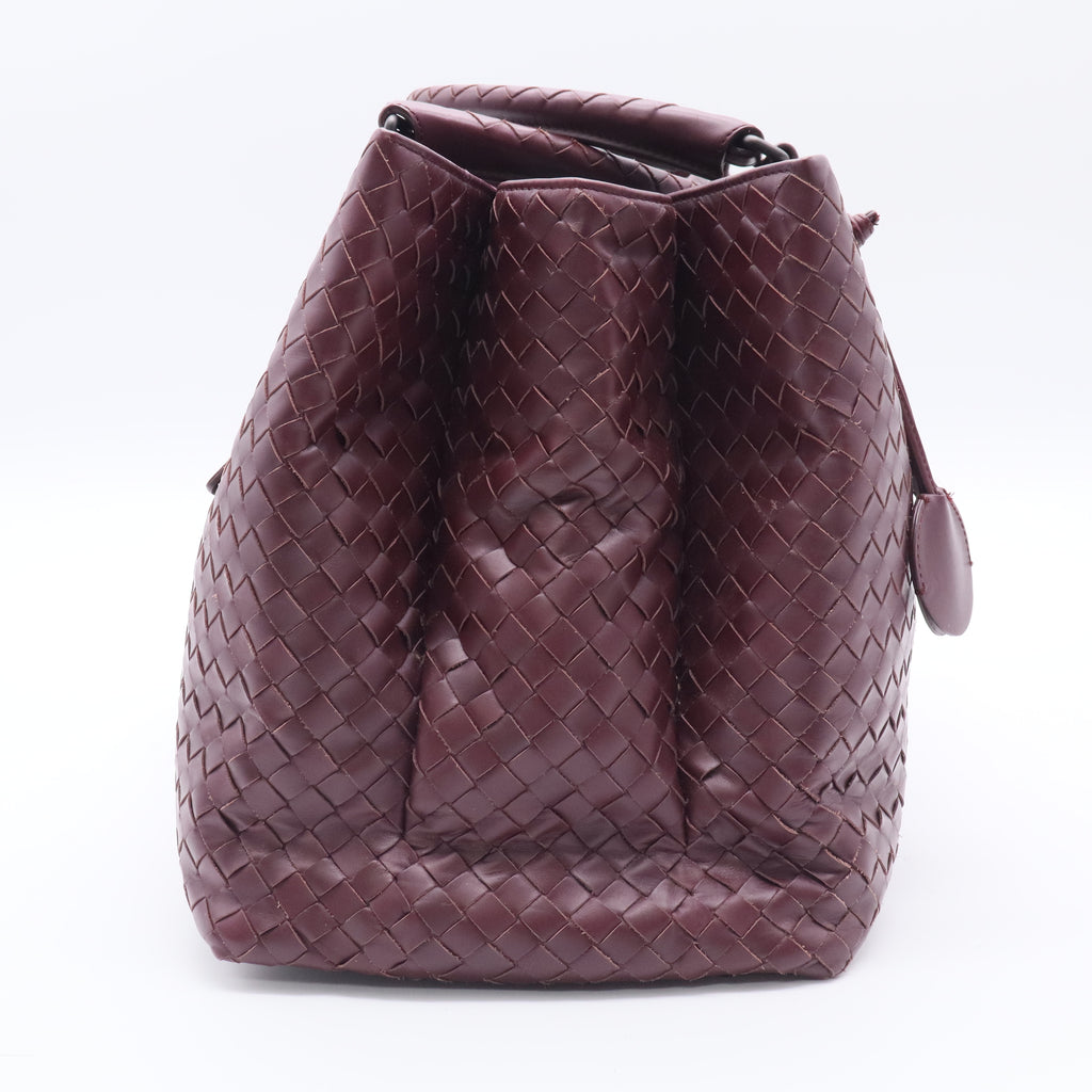 Dark Red Intrecciato Woven Calfskin Leather  Roma Tote Bag twins