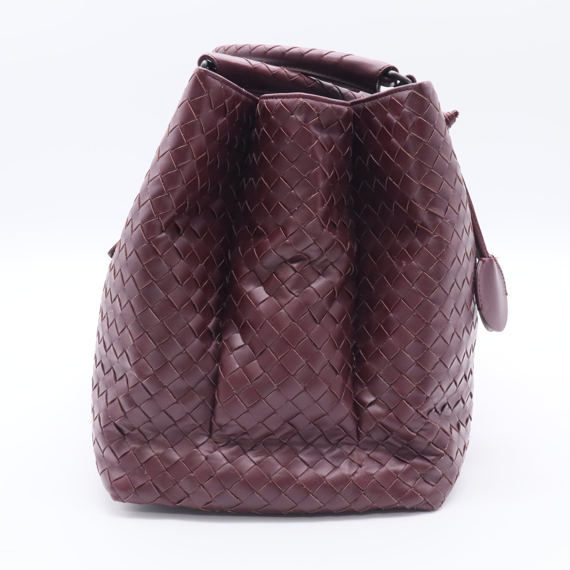 Dark Red Intrecciato Woven Calfskin Leather  Roma Tote Bag twins