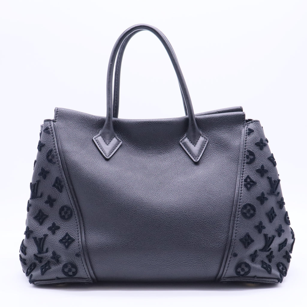 Tote W handbag in black leather and black suede