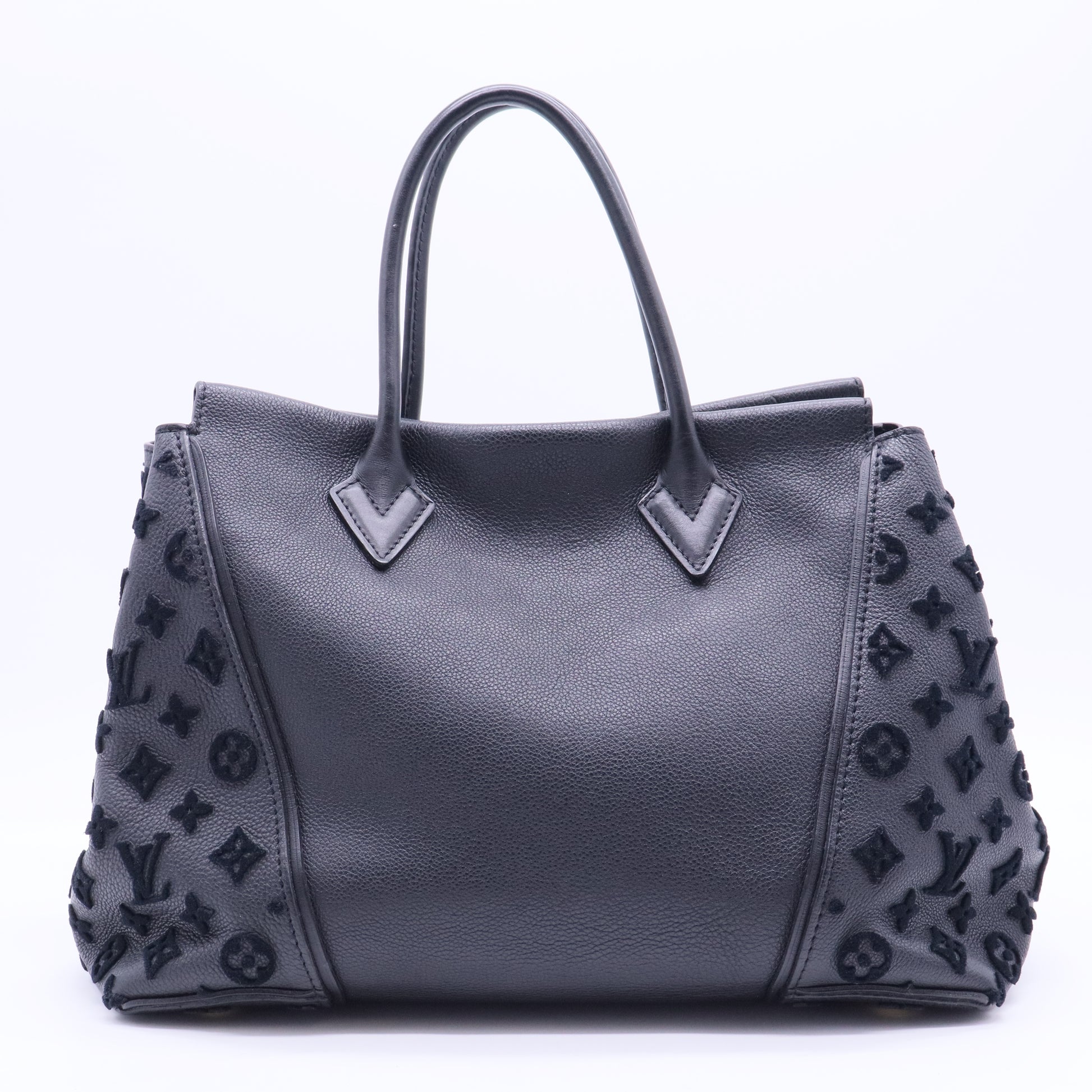 Tote W handbag in black leather and black suede