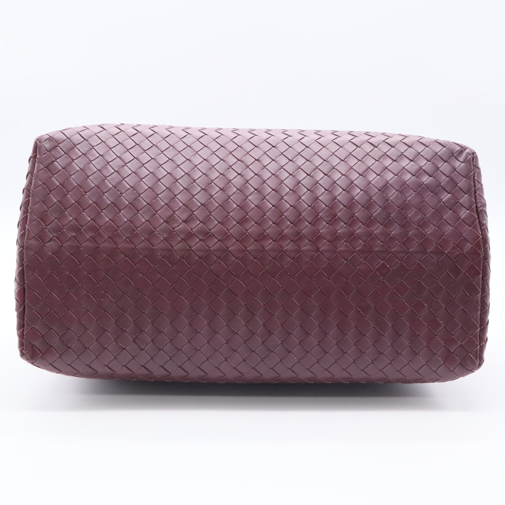 Dark Red Intrecciato Woven Calfskin Leather  Roma Tote Bag twins