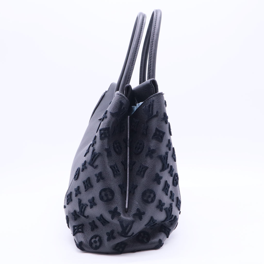 Tote W handbag in black leather and black suede