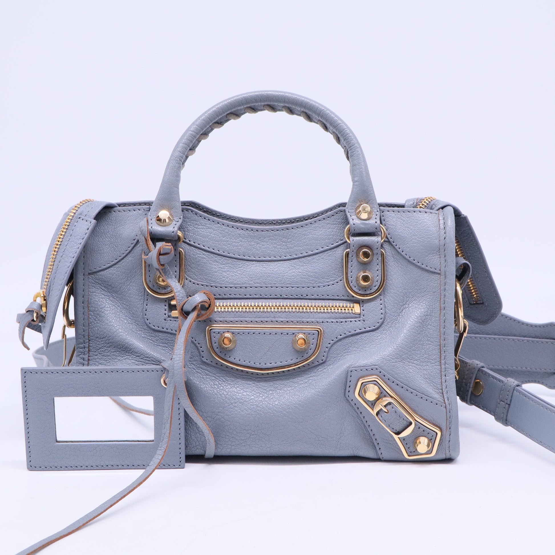 Balenciaga Slate Grey Leather Mini Classic Metallic Edge City Bag B20653