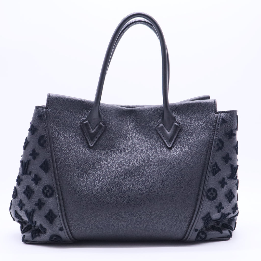 Tote W handbag in black leather and black suede