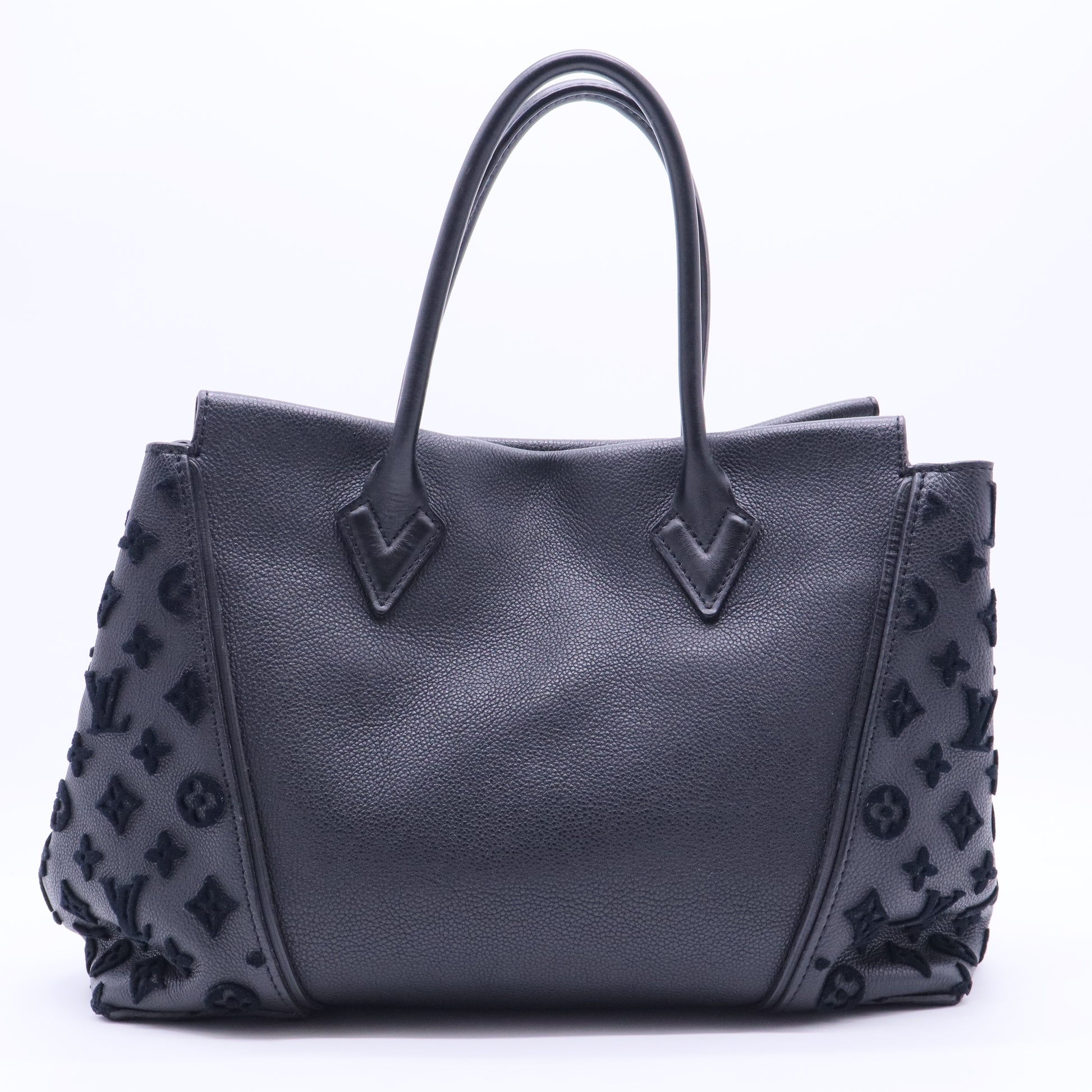 Tote W handbag in black leather and black suede