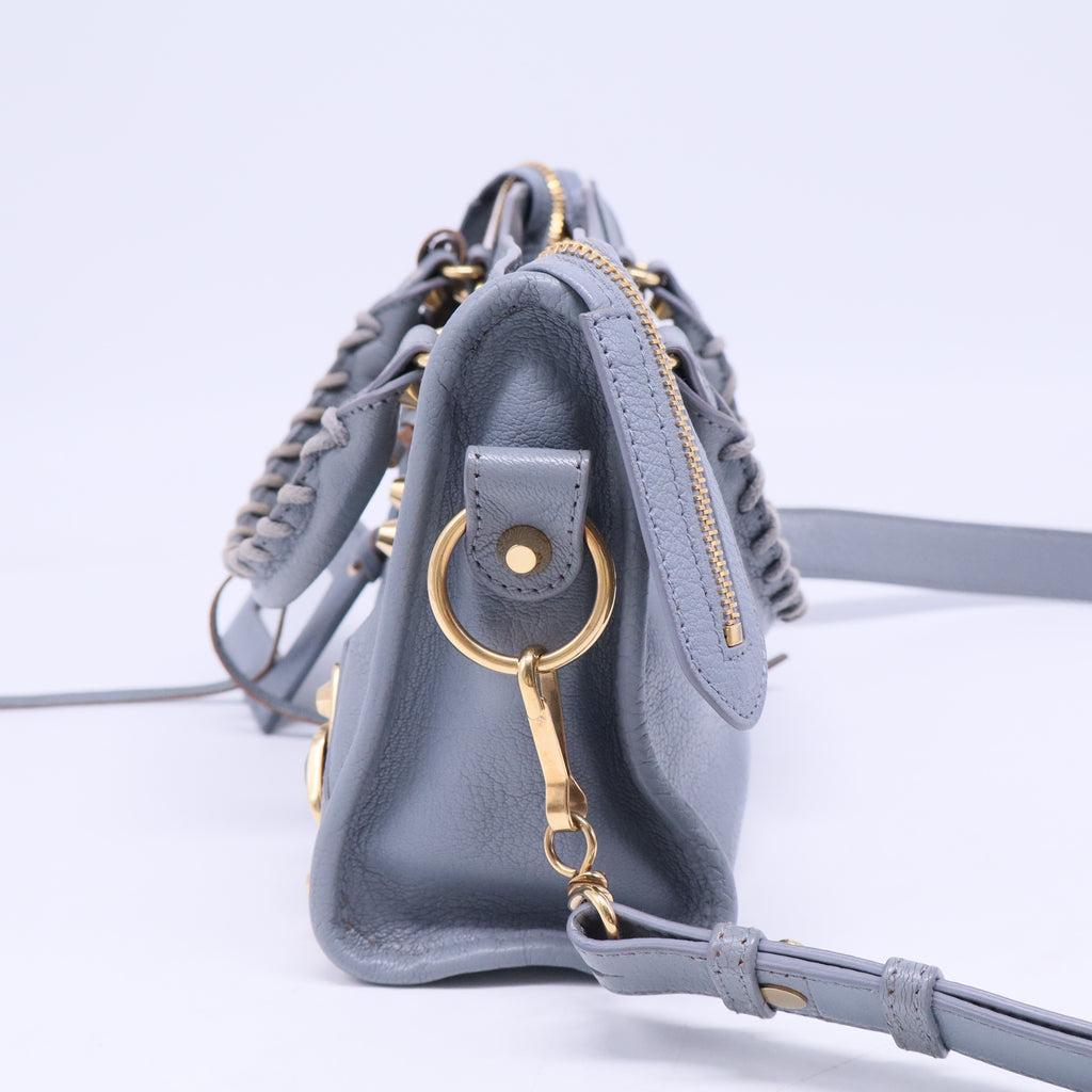 Balenciaga Slate Grey Leather Mini Classic Metallic Edge City Bag B20653