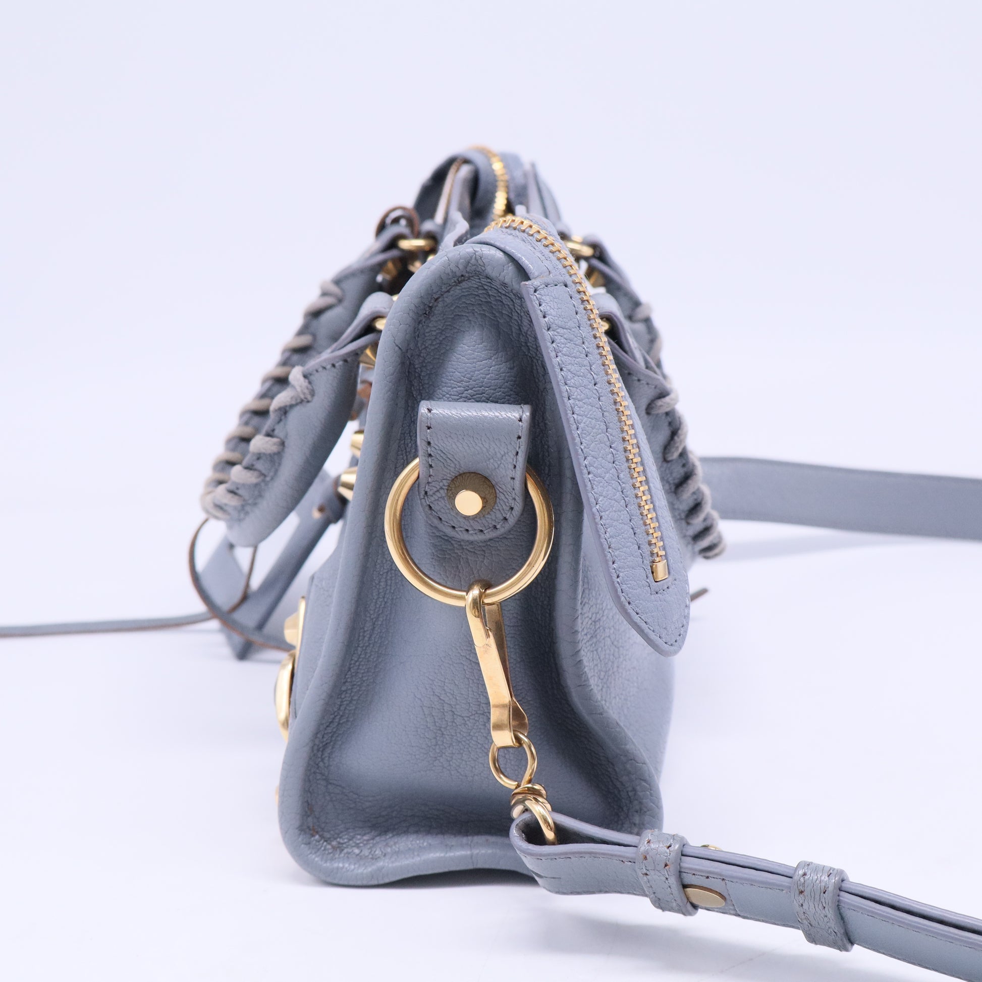 Balenciaga Slate Grey Leather Mini Classic Metallic Edge City Bag B20653