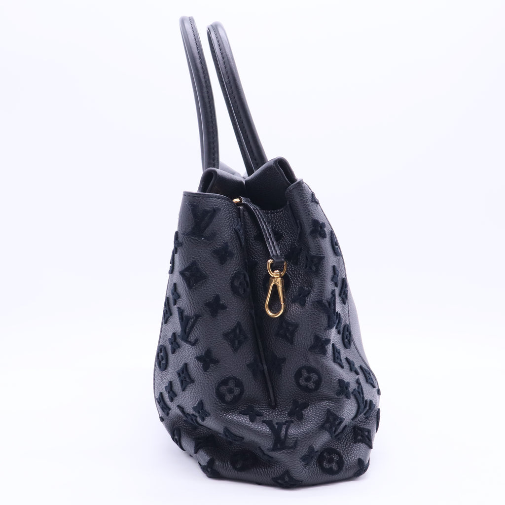 Tote W handbag in black leather and black suede