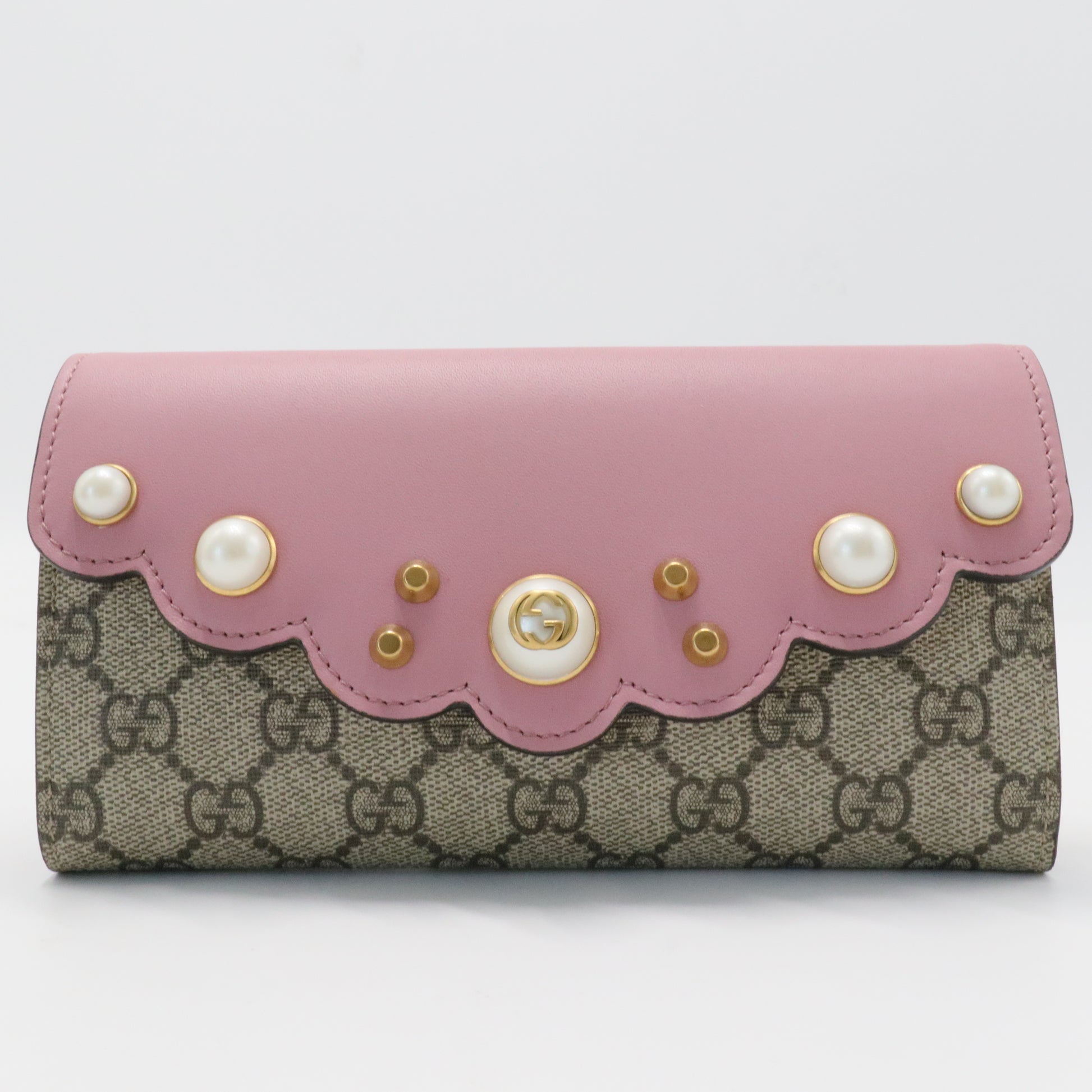 GG Supreme Faux Pearl Wallet long wallets