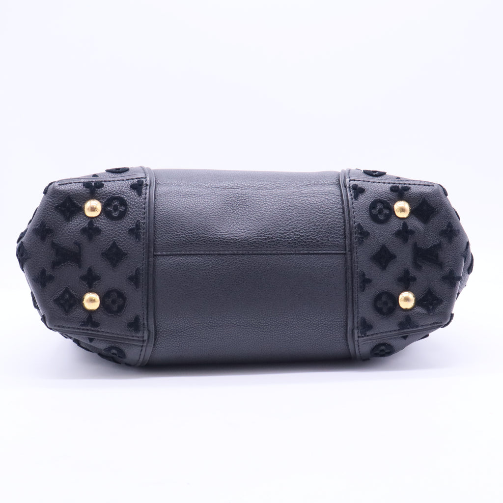 Tote W handbag in black leather and black suede