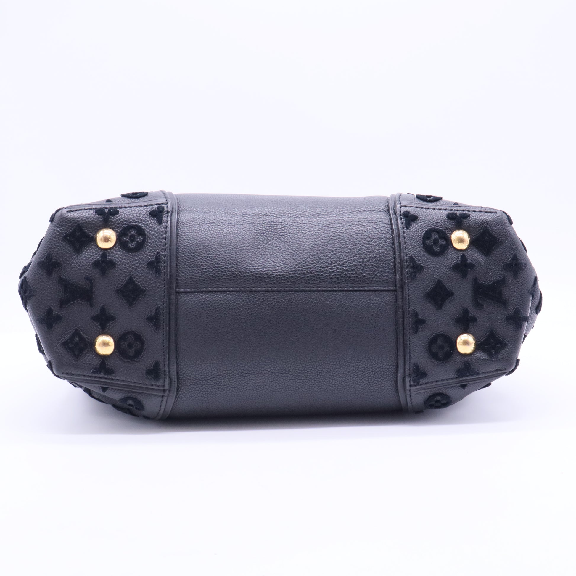 Tote W handbag in black leather and black suede