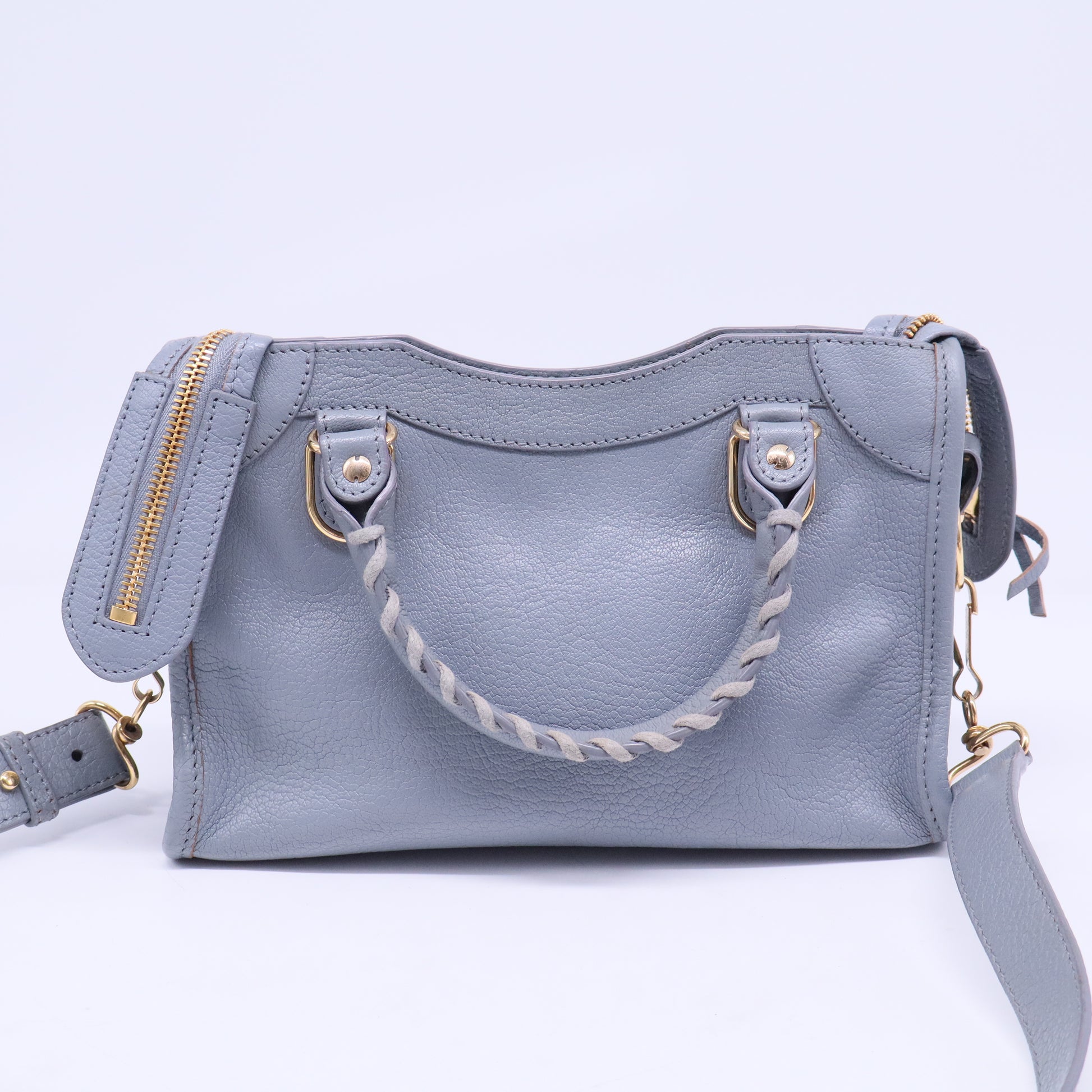 Balenciaga Slate Grey Leather Mini Classic Metallic Edge City Bag B20653