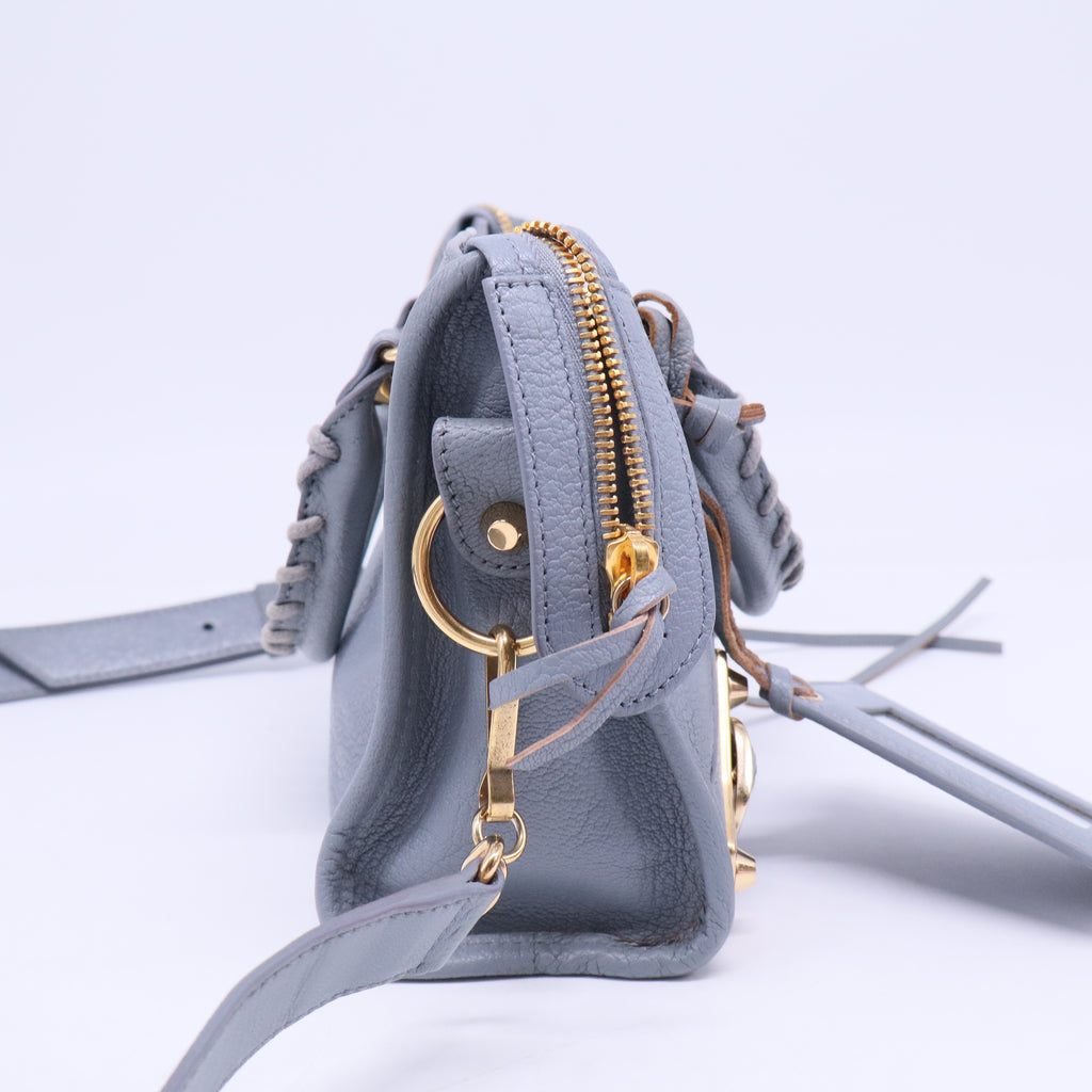Balenciaga Slate Grey Leather Mini Classic Metallic Edge City Bag B20653