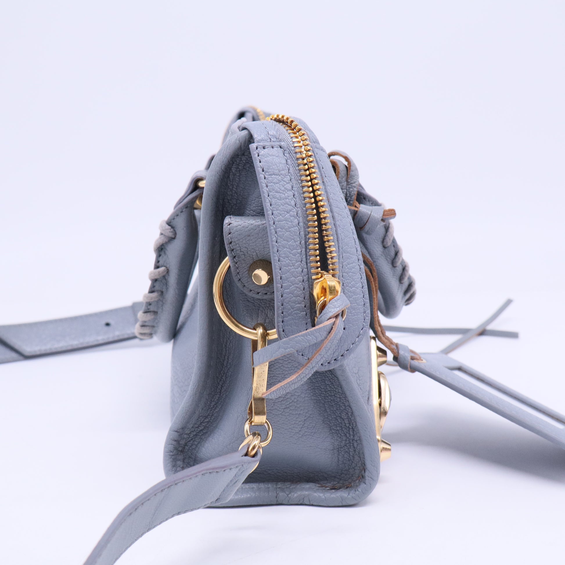 Balenciaga Slate Grey Leather Mini Classic Metallic Edge City Bag B20653