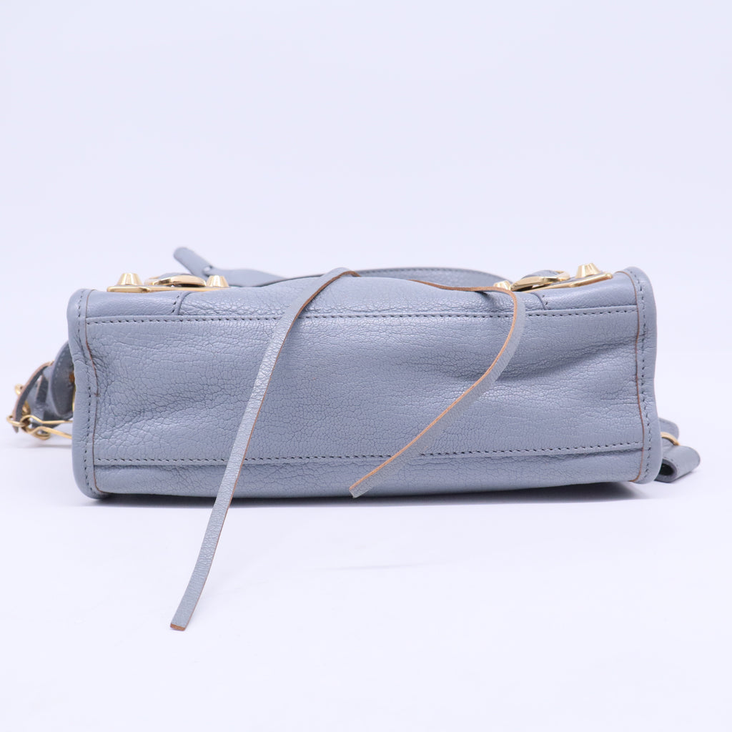 Balenciaga Slate Grey Leather Mini Classic Metallic Edge City Bag B20653