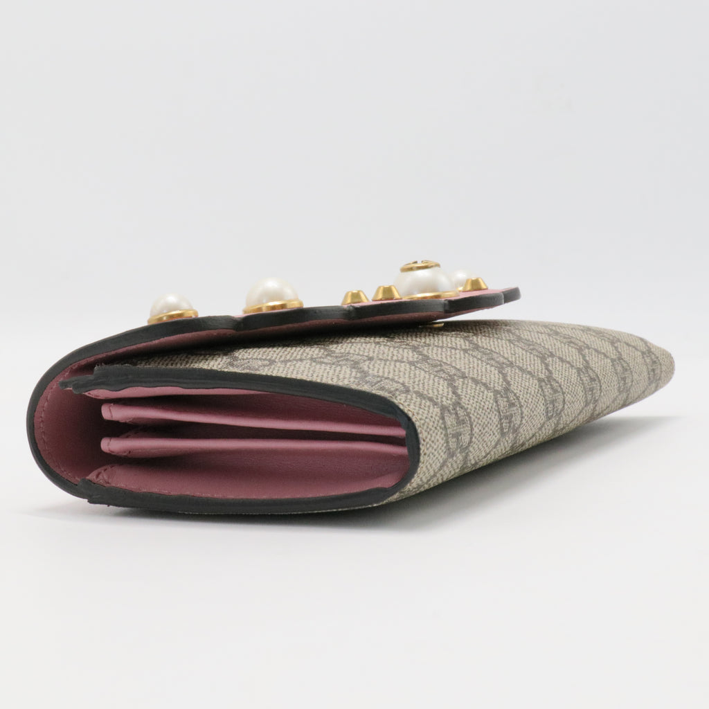 GG Supreme Faux Pearl Wallet long wallets