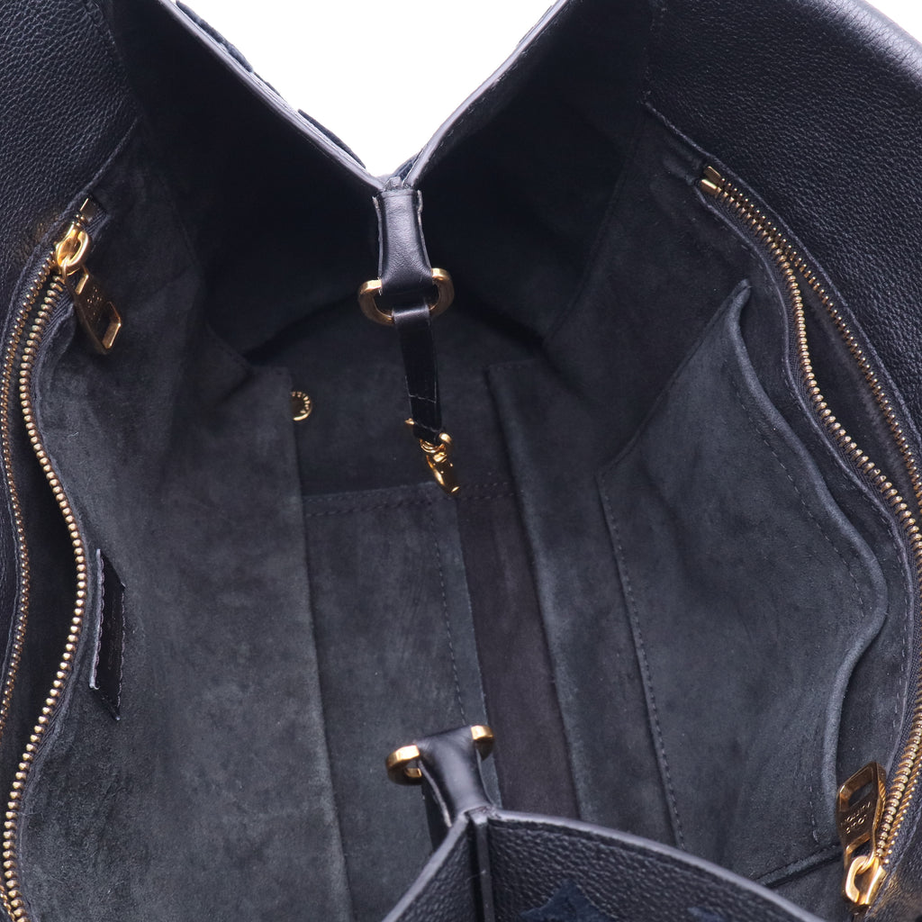 Tote W handbag in black leather and black suede