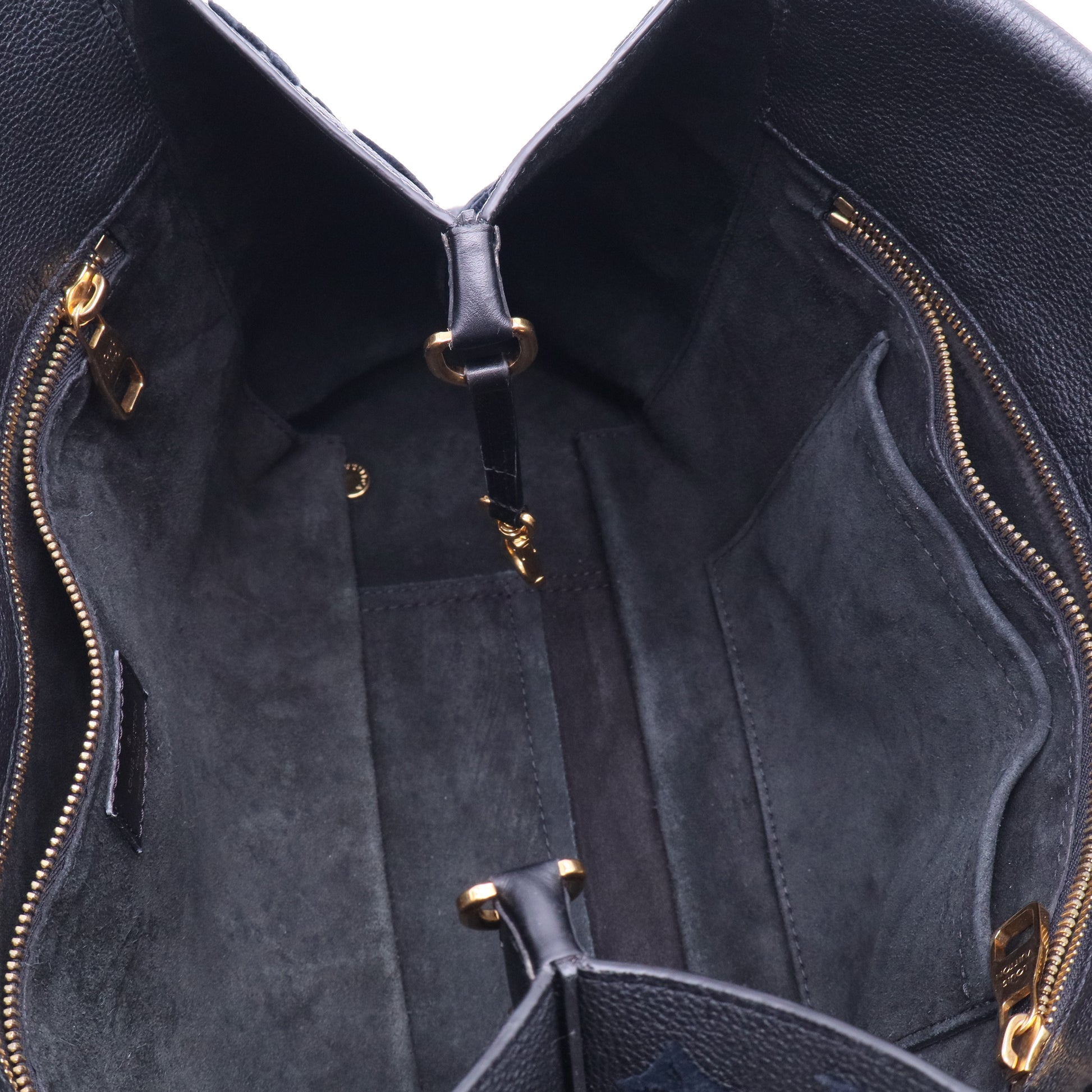 Tote W handbag in black leather and black suede
