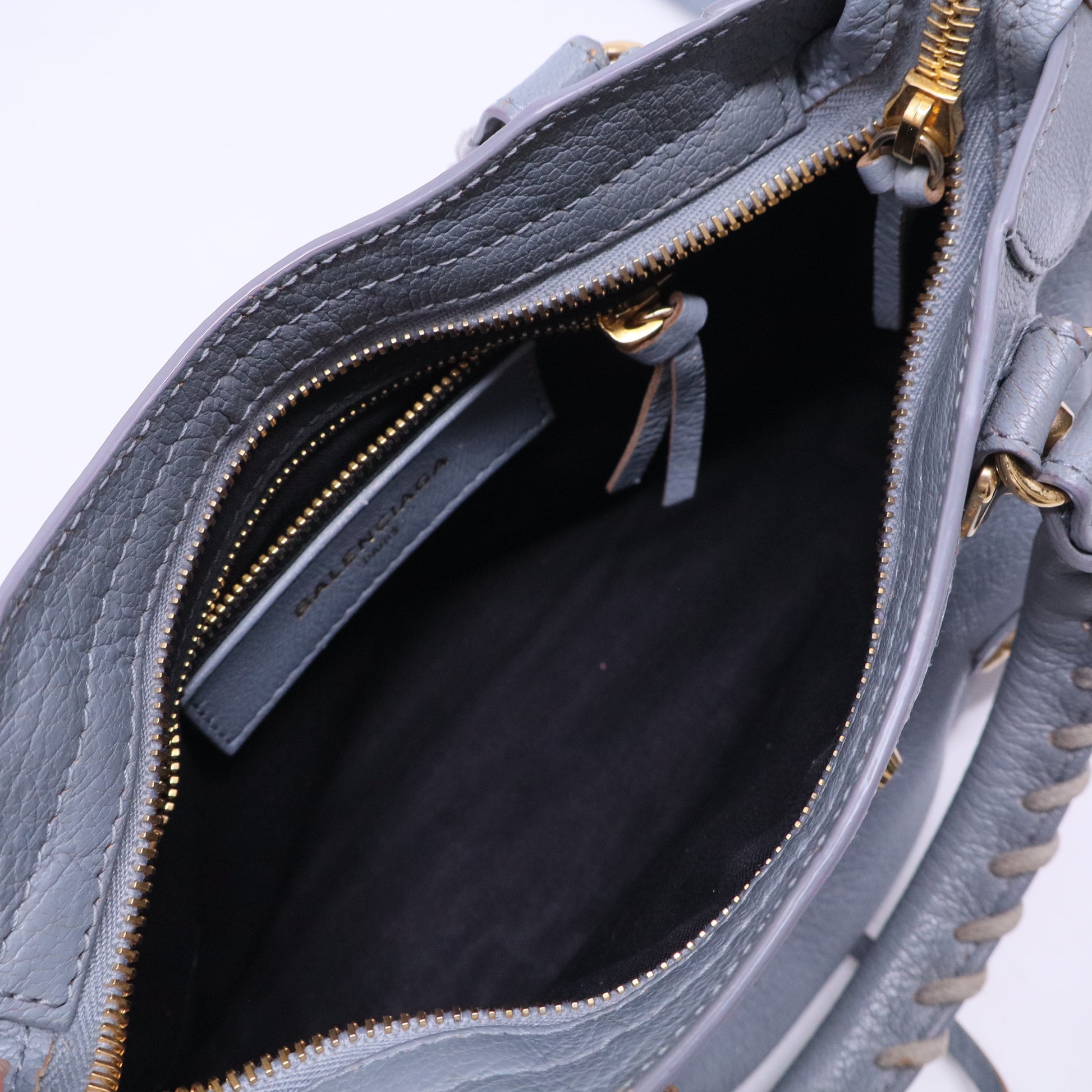 Balenciaga Slate Grey Leather Mini Classic Metallic Edge City Bag B20653