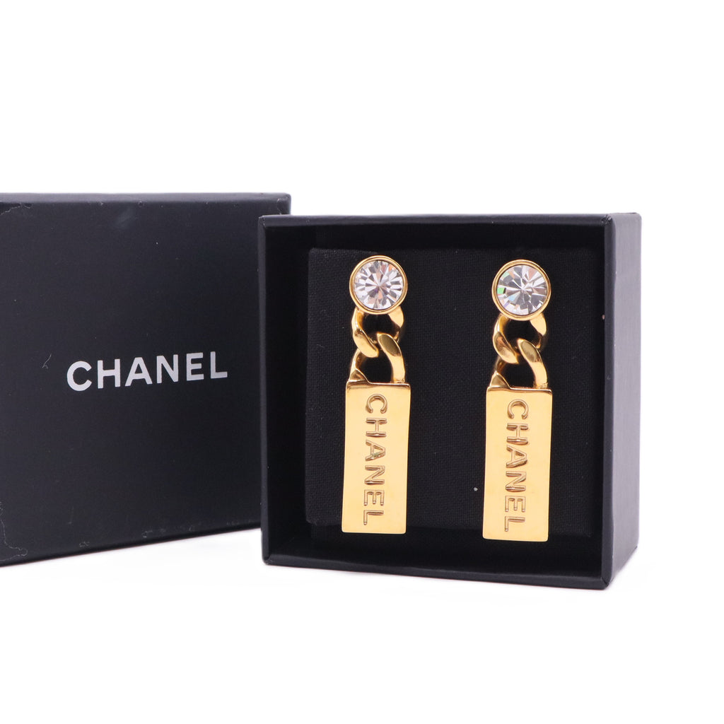 Strass Logo Tag Drop Earrings
