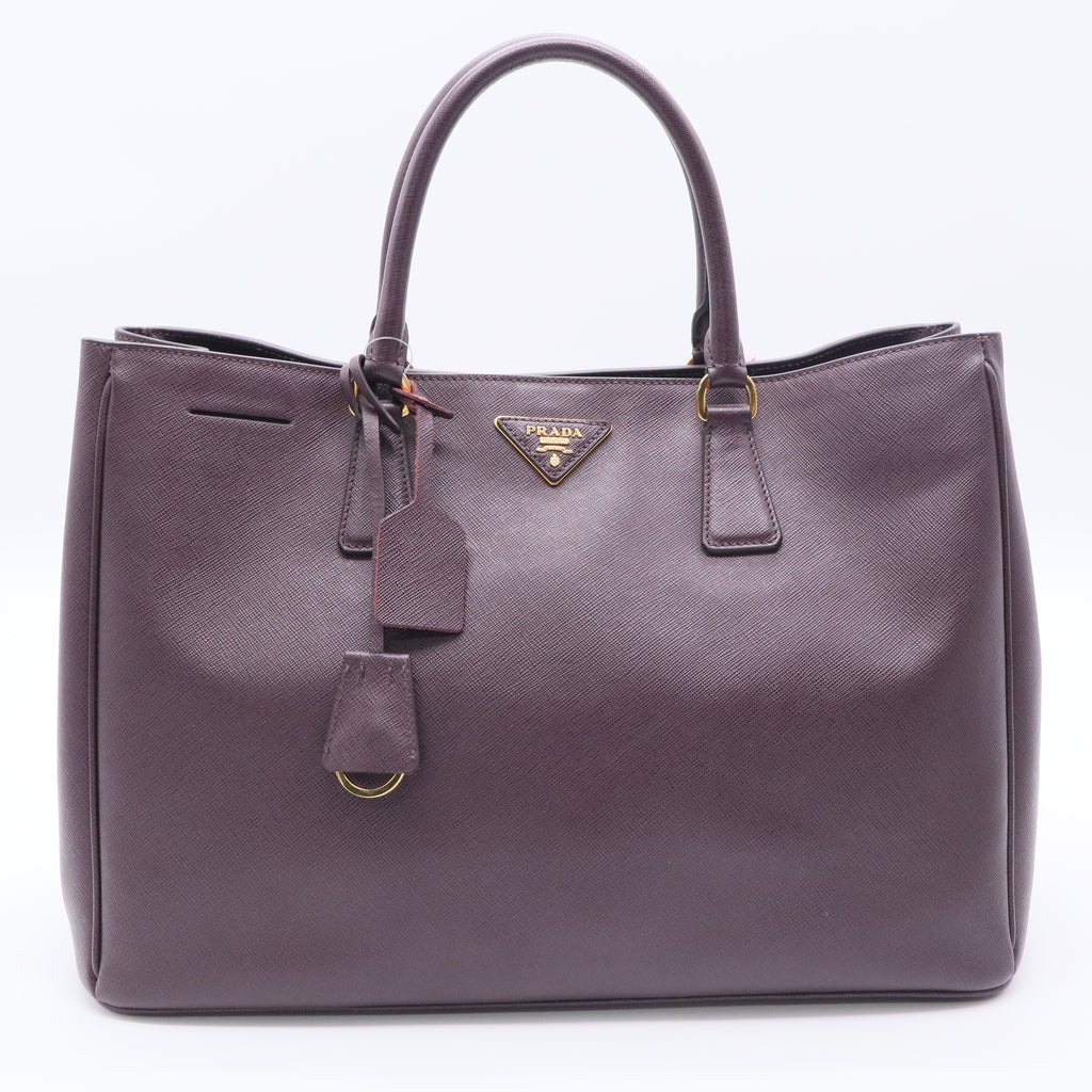 Dark Purple Saffiano Lux Leather Large Tote Bag twins