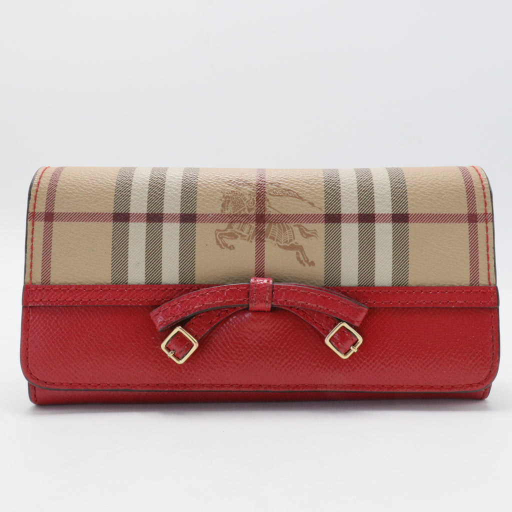 Patent Leather and Check Canvas Wallet Red