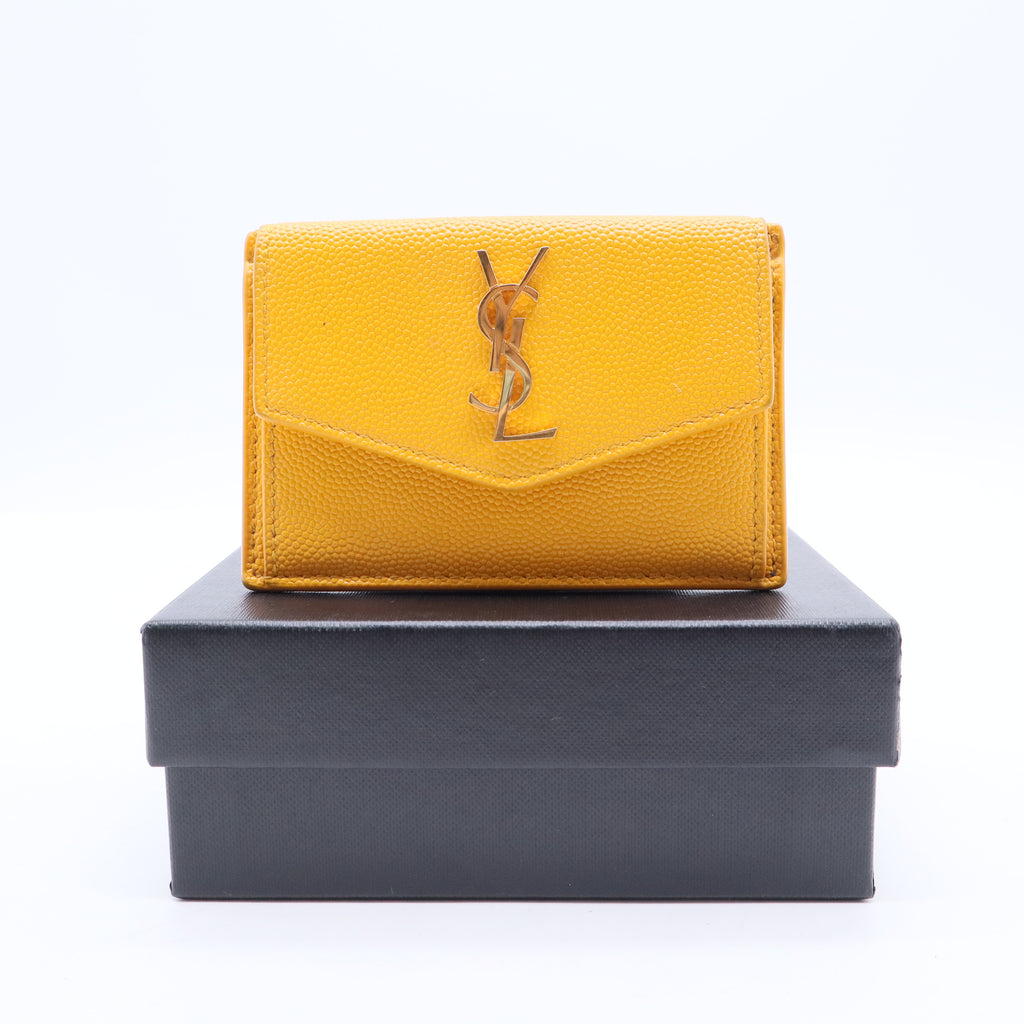 aint Laurent Uptown Yellow Grain Leather Card Holder