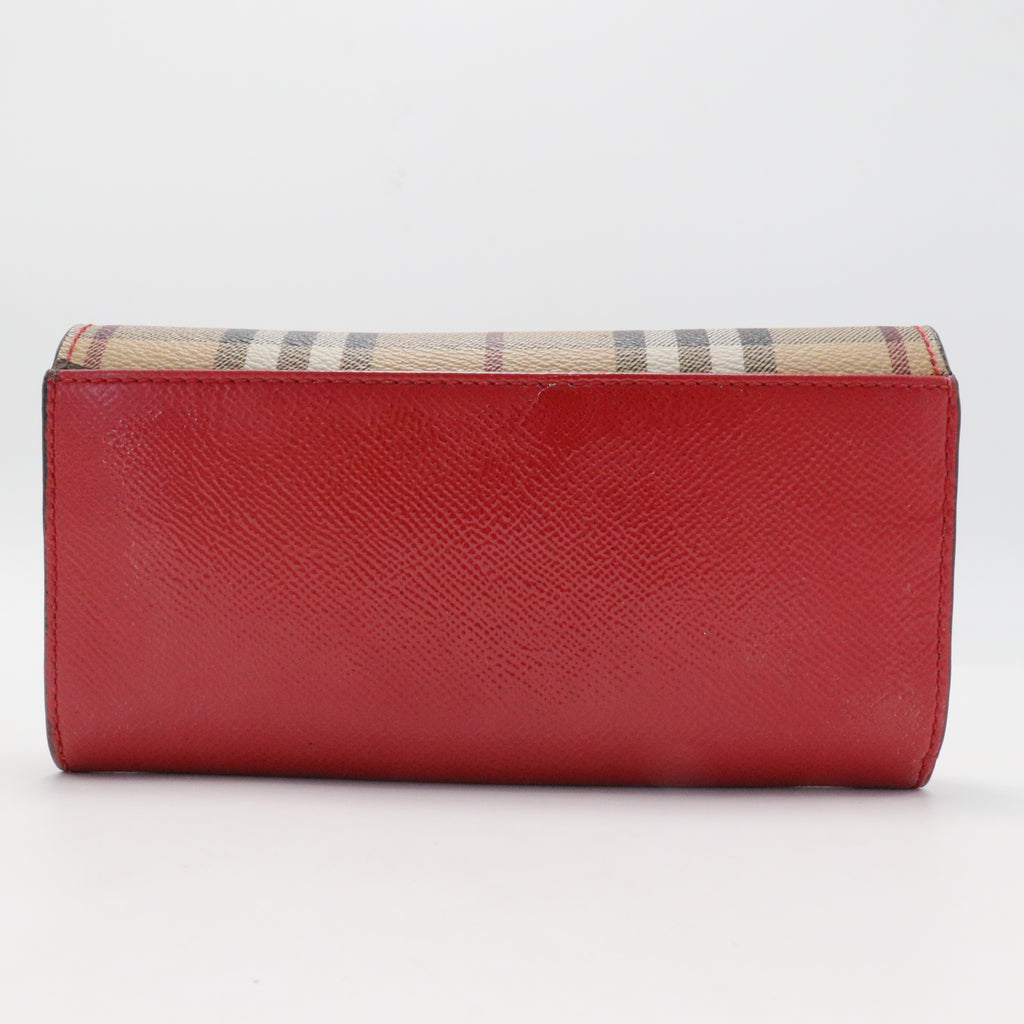 Patent Leather and Check Canvas Wallet Red