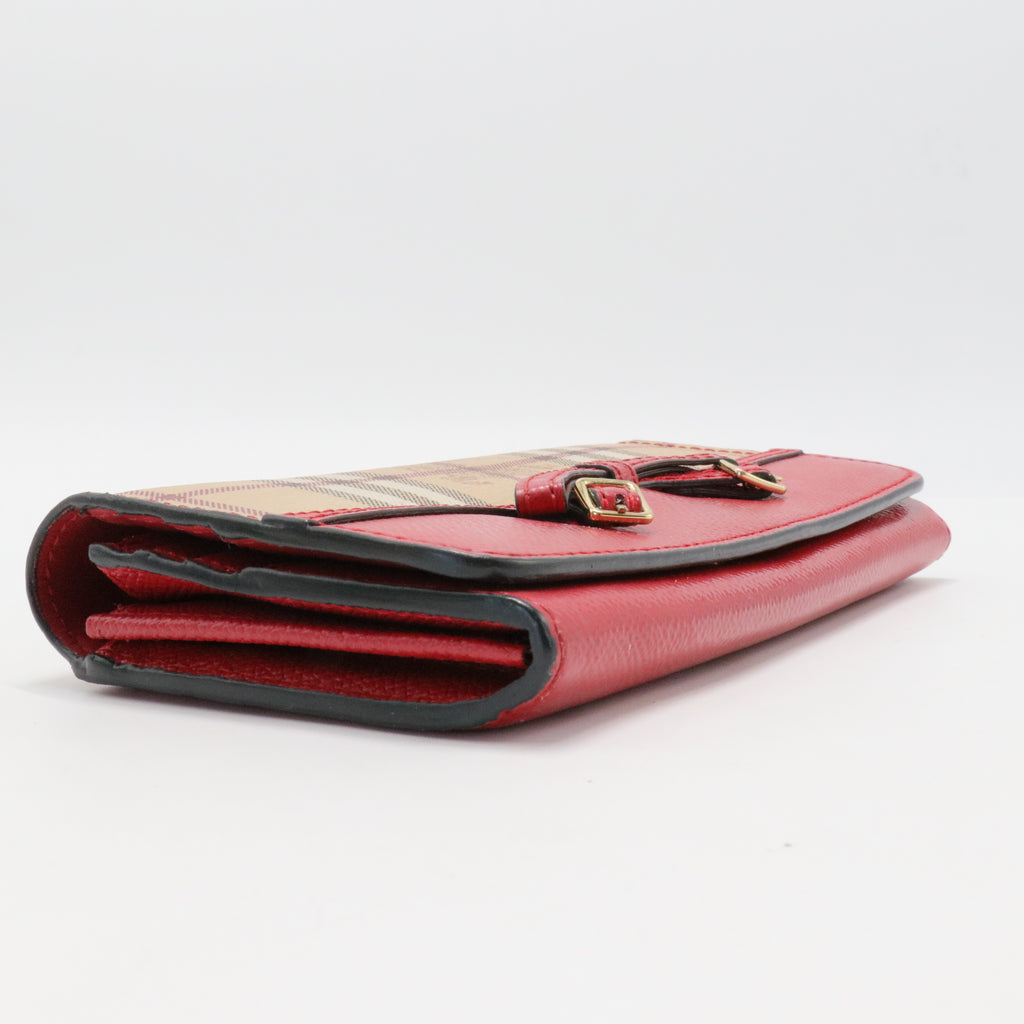 Patent Leather and Check Canvas Wallet Red